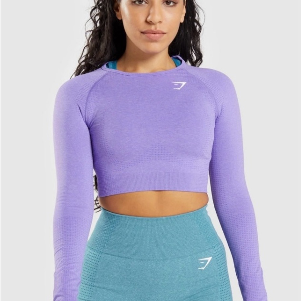 Gymshark Vital Seamless 2.0 Long Sleeve Crop Top - Bright Purple Marl Small